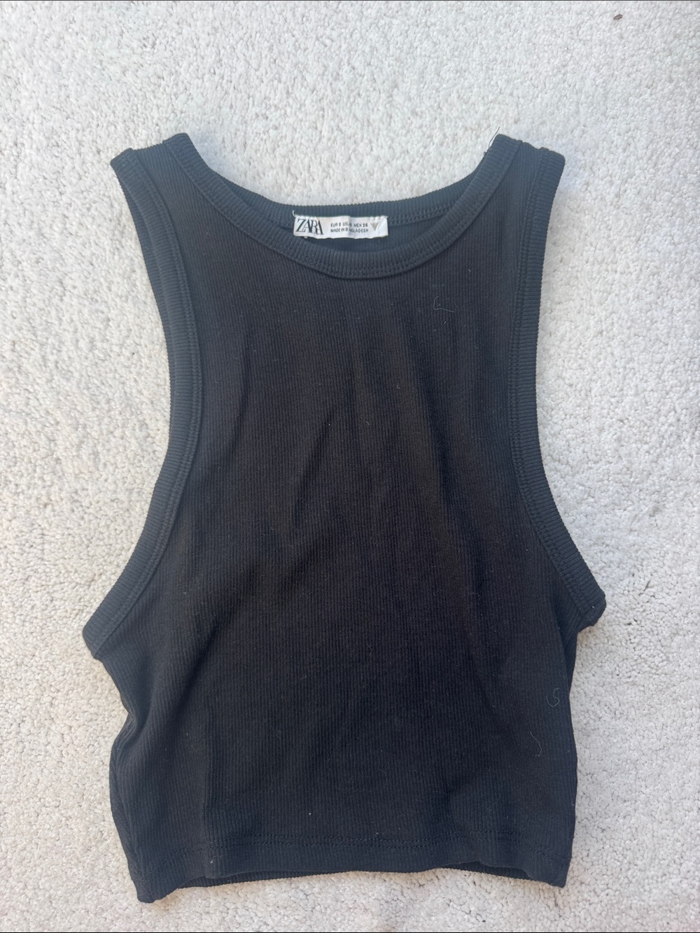 Zara Black Ribbed Cropped Tank